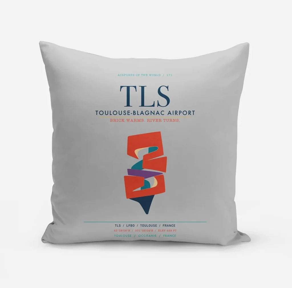 Toulouse-Blagnac Airport (TLS) design on light gray pillow