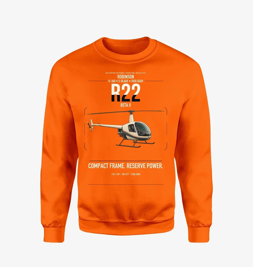 Robinson R22 Beta II design on orange sweatshirt
