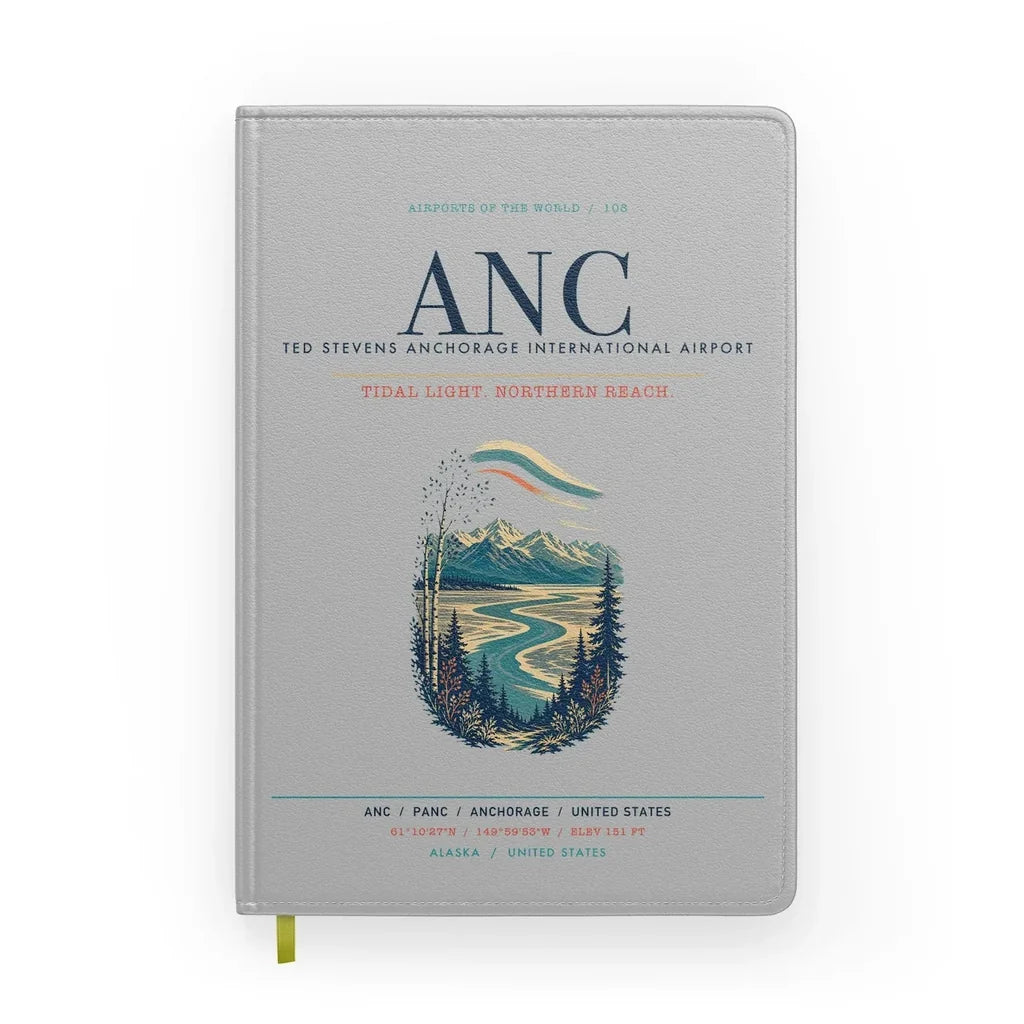 Ted Stevens Anchorage International Airport (ANC) design on light gray notebook