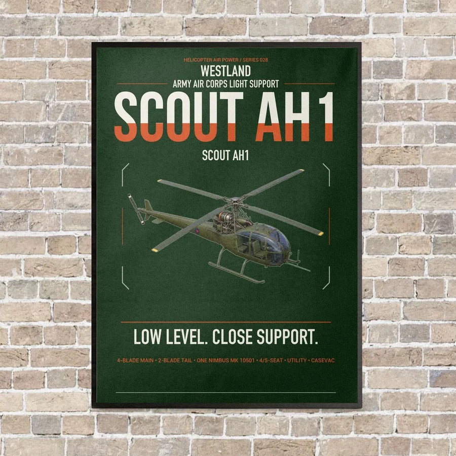 Westland Scout AH1 vertical canvas print - framed - dark green background