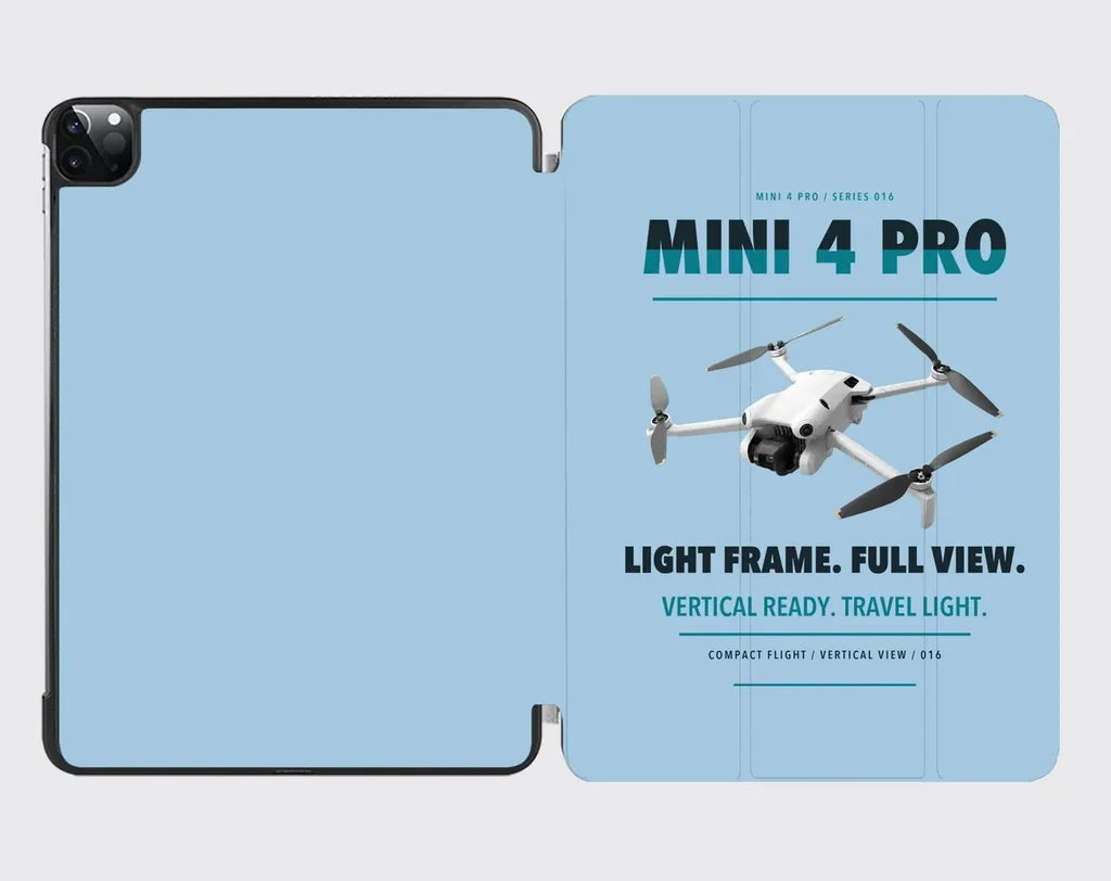 DJI Mini 4 Pro design on light blue ipad tablet case