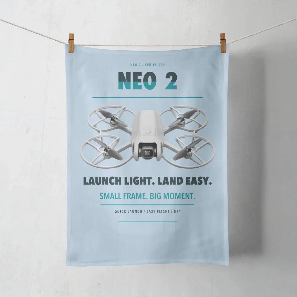 DJI Neo 2 design on light blue towel