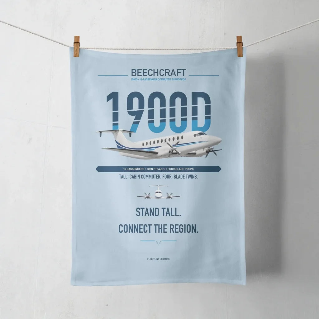 Beechcraft 1900D design on light blue towel