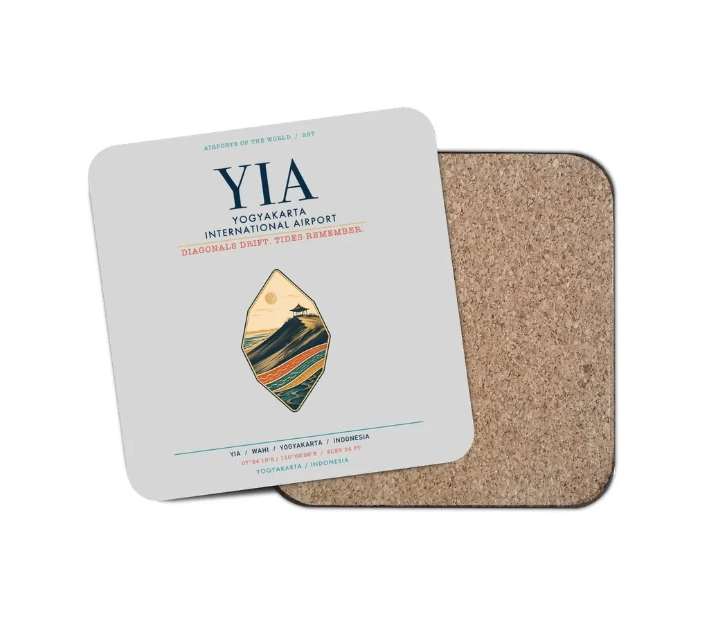 Yogyakarta International Airport (YIA) design on light gray 1 piece coaster