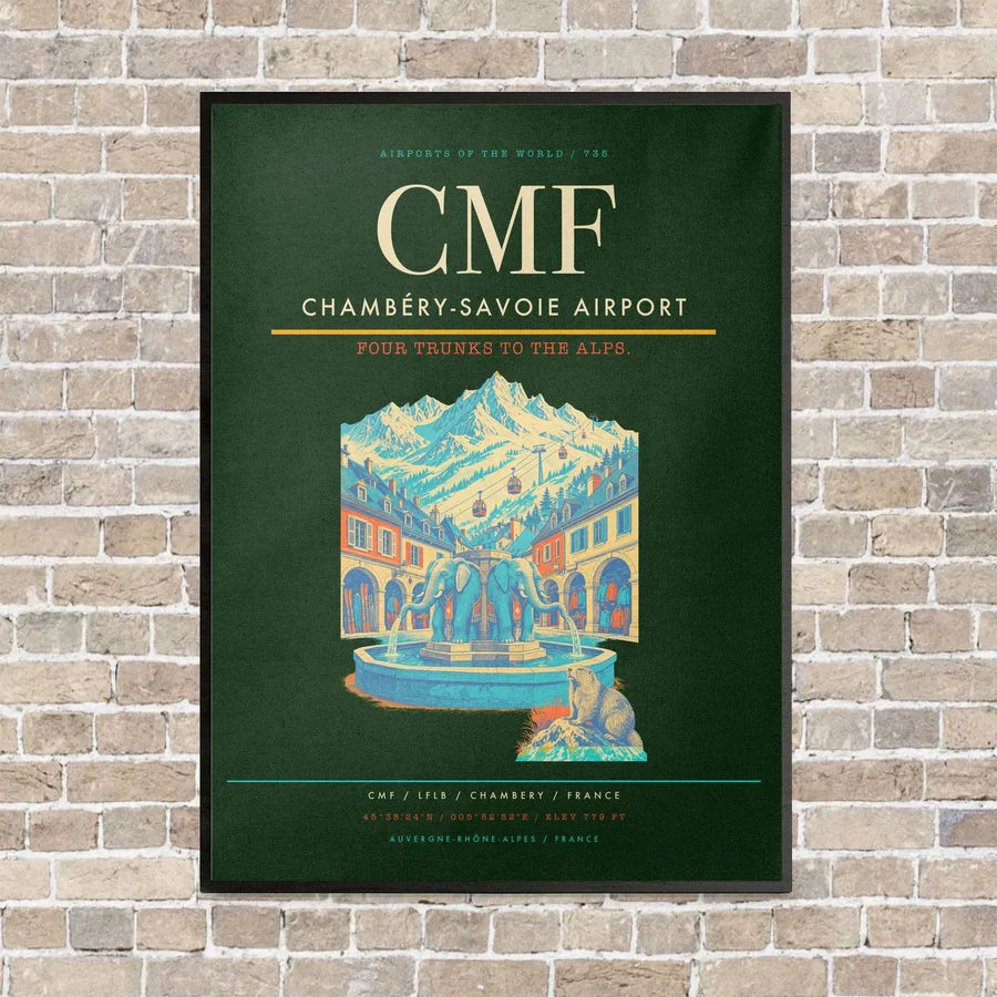 Chambéry-Savoie Airport CMF vertical canvas print - framed - dark green background