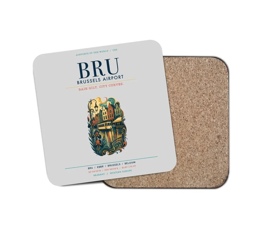 Brussels Airport (BRU) design on light gray 1 piece coaster