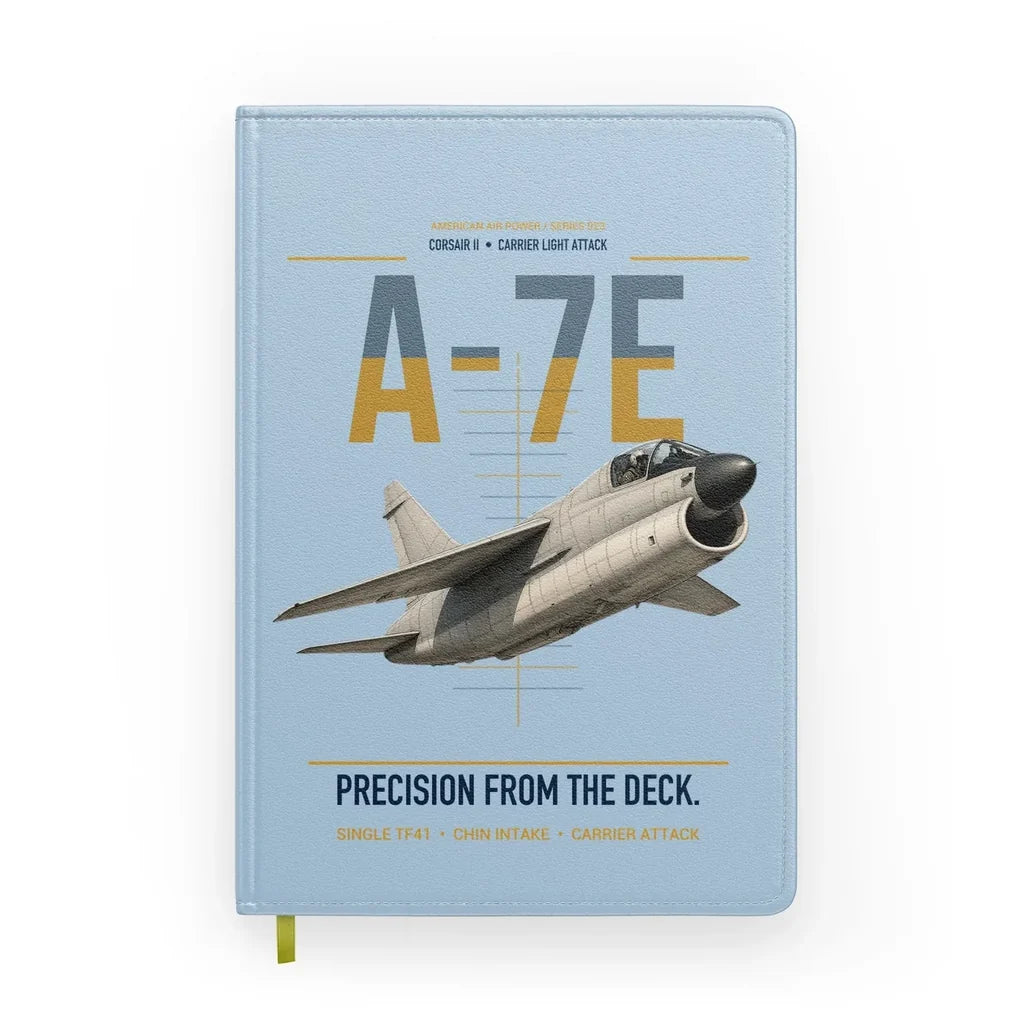 A-7E Corsair II design on light blue notebook
