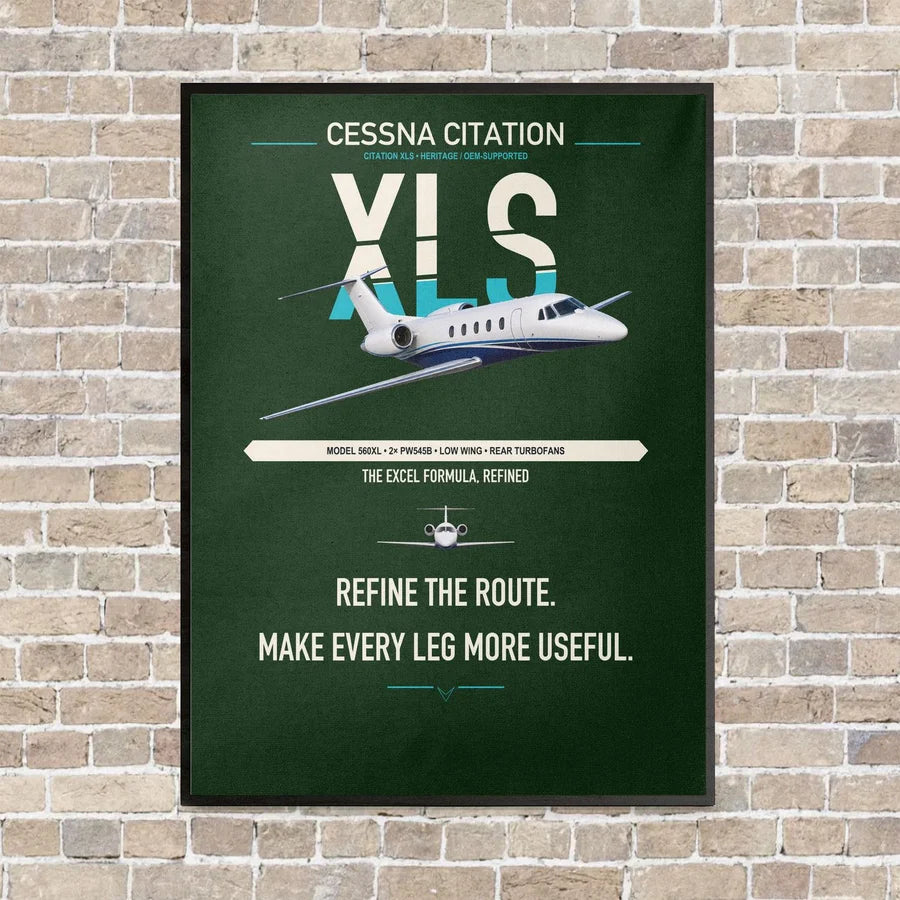 Cessna Citation XLS vertical canvas print - framed - dark green background