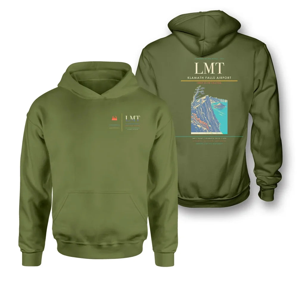 Klamath Falls Airport (LMT) design on green army double-side hoodie