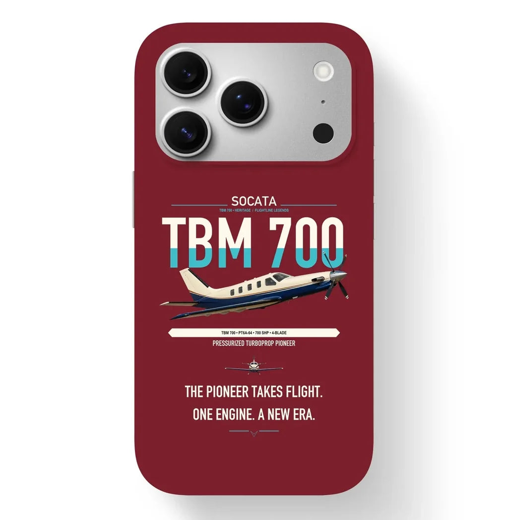 Socata TBM 700 design on dark red magsafe iphone case, for iPhone 17 Pro