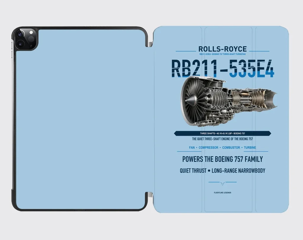 RB211-535E4 design on light blue ipad tablet case
