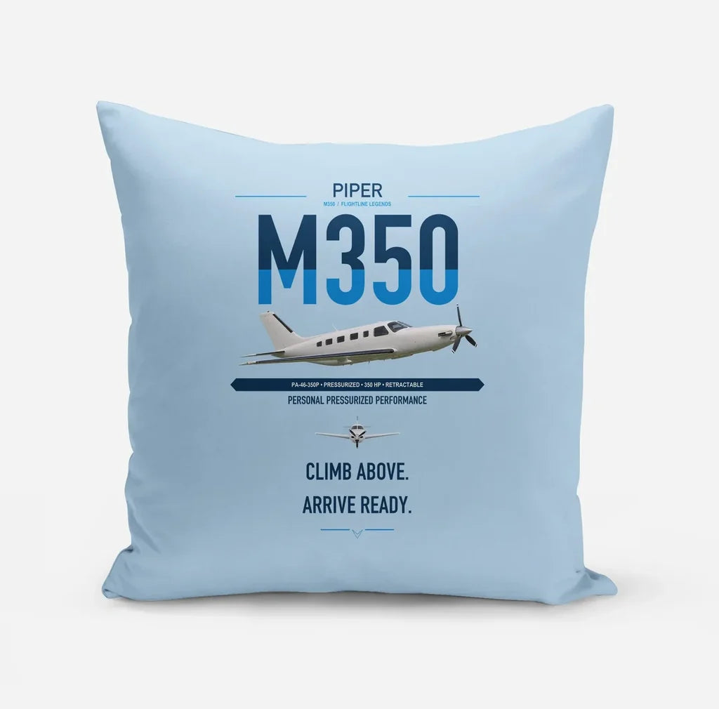 Piper M350 design on light blue pillow