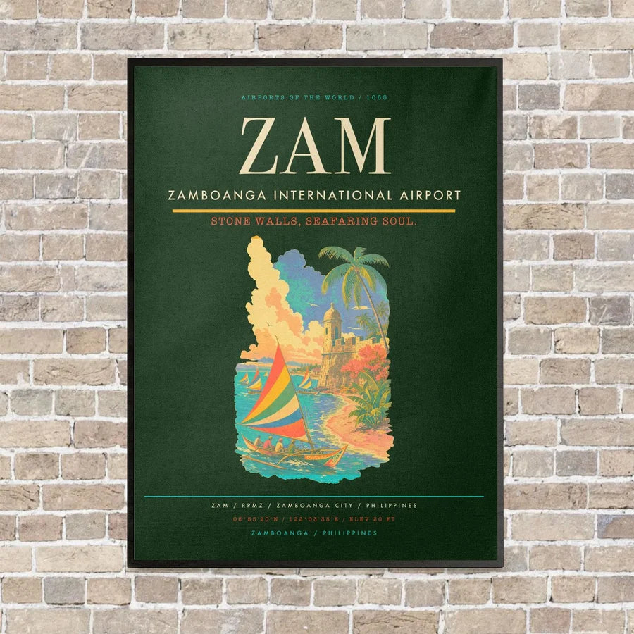 Zamboanga International Airport ZAM vertical canvas print - framed - dark green background