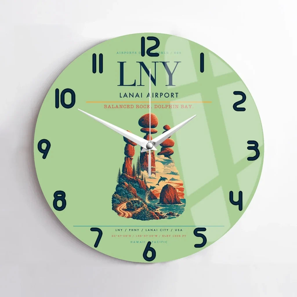 Lanai Airport (LNY) design on light green no frame wall clock