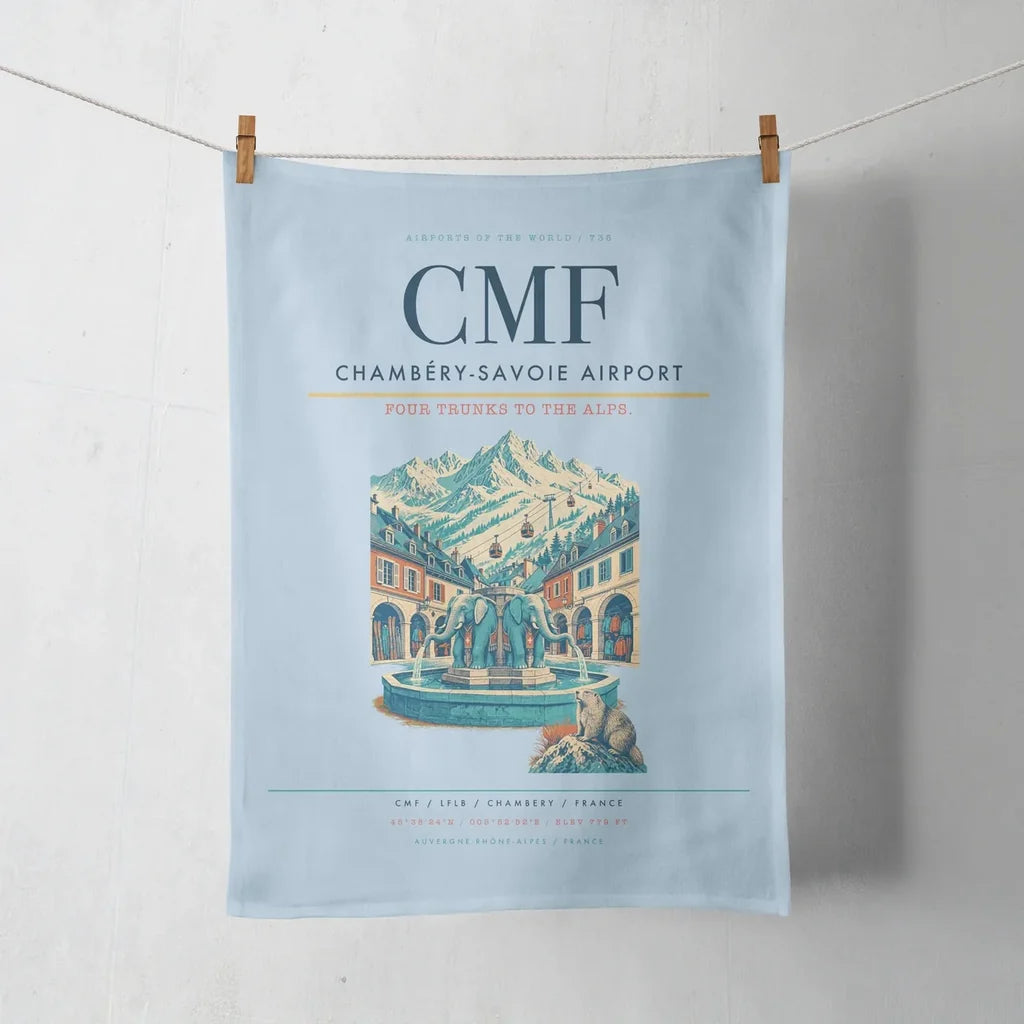 Chambéry-Savoie Airport (CMF) design on light blue towel