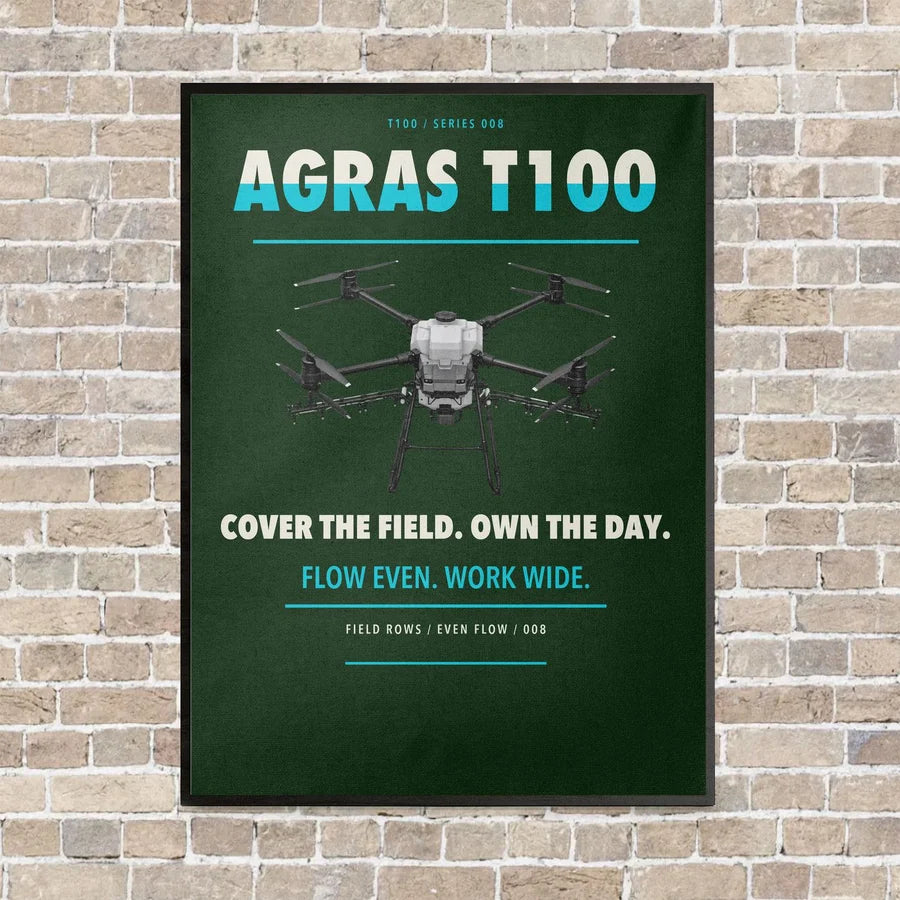 DJI Agras T100 vertical canvas print - framed - dark green background