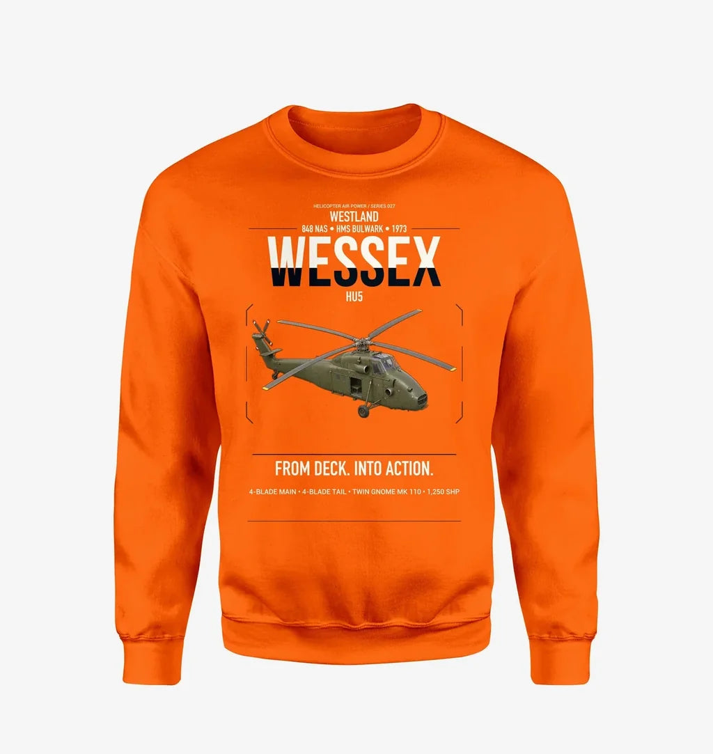 Westland Wessex HU5 design on orange sweatshirt