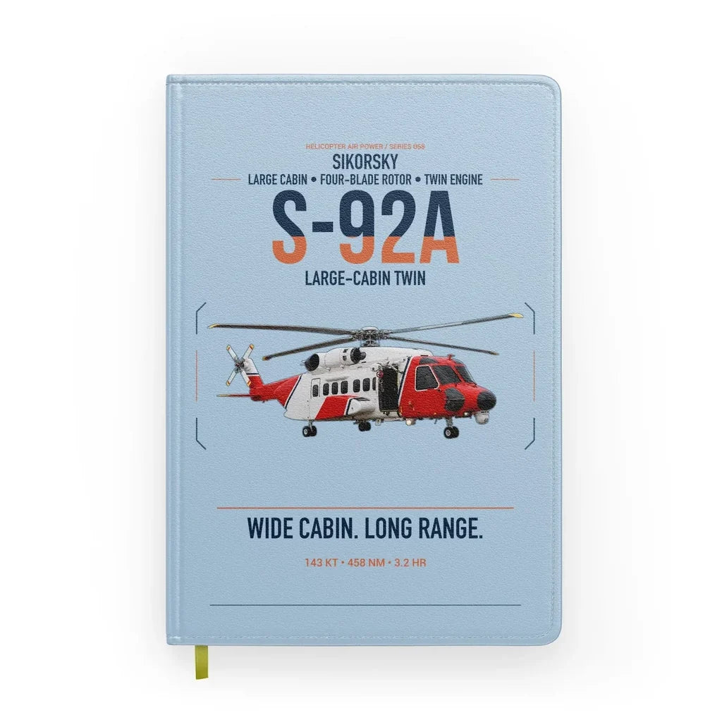 Sikorsky S-92A design on light blue notebook
