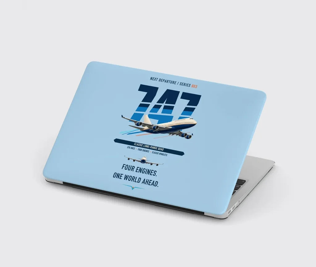 Boeing 747-400 design on light blue MacBook case