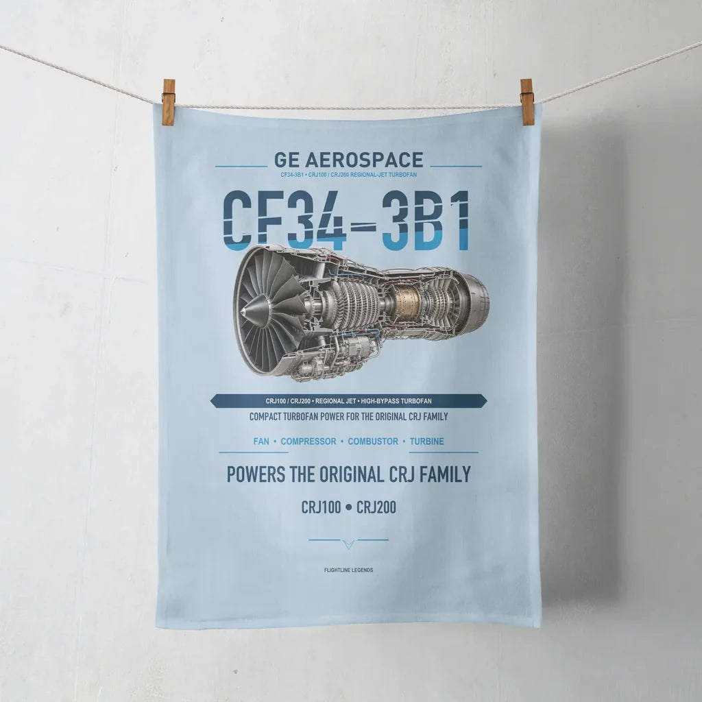 CF34-3B1 design on light blue towel