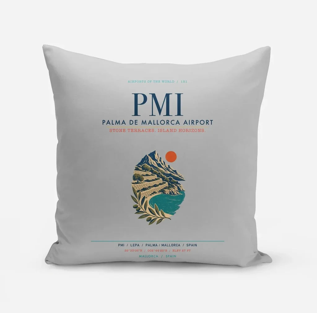Palma de Mallorca Airport (PMI) design on light gray pillow
