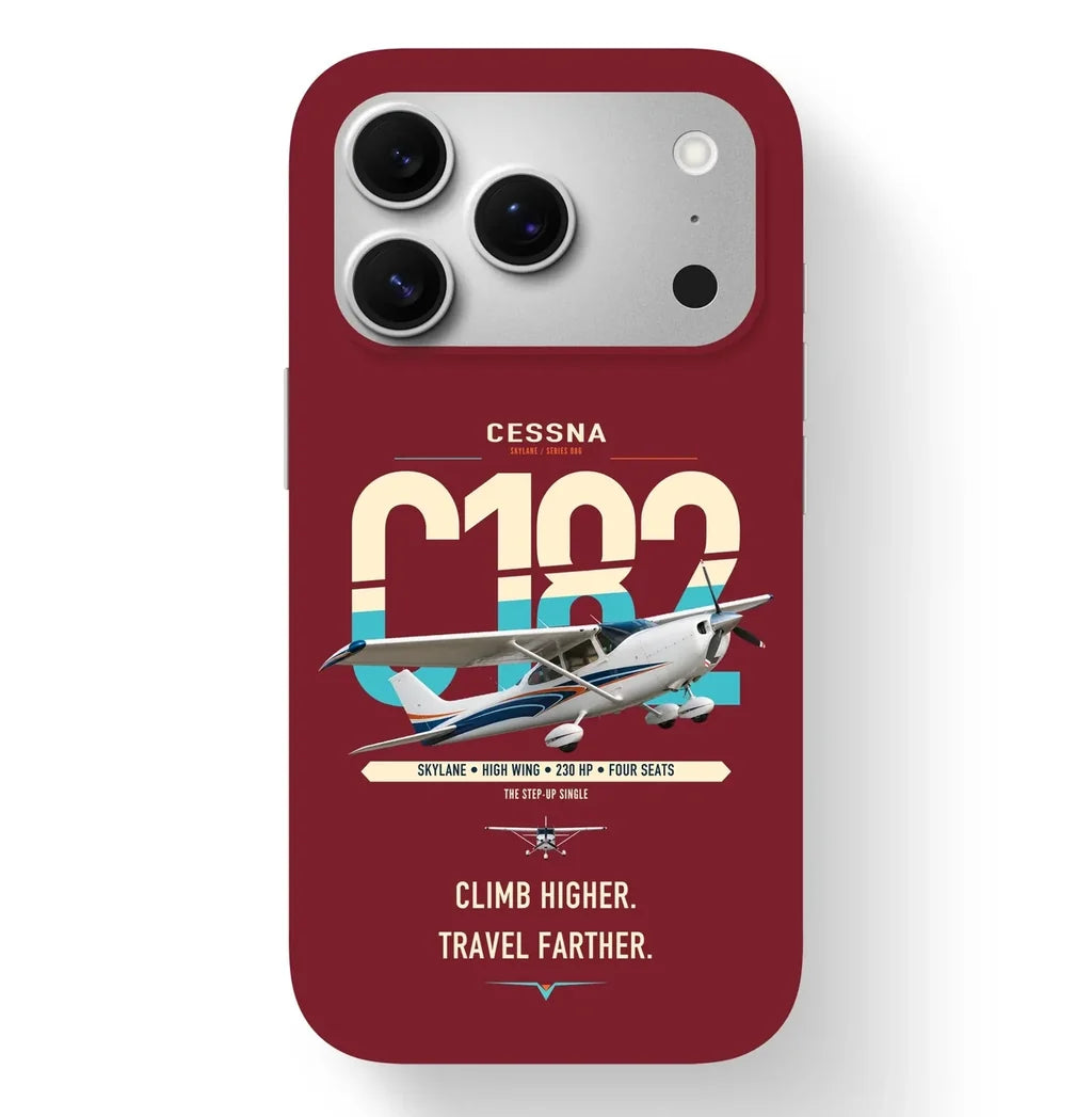 Cessna 182 Skylane design on dark red magsafe iphone case, for iPhone 17 Pro