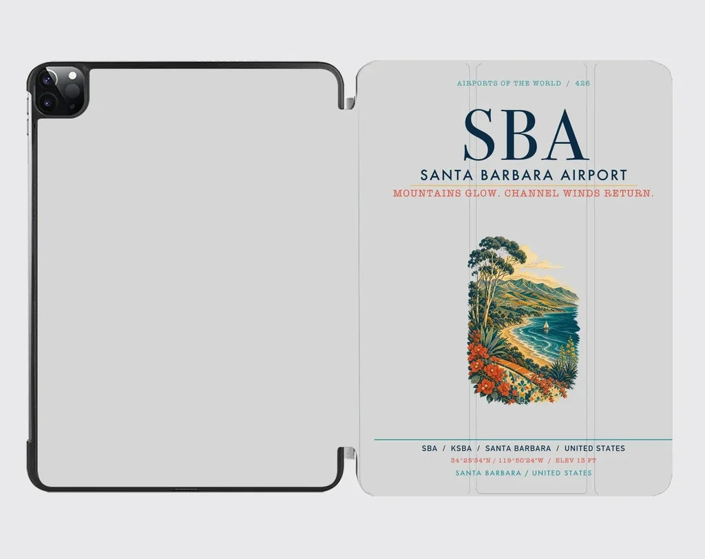 Santa Barbara Airport (SBA) design on light gray ipad tablet case