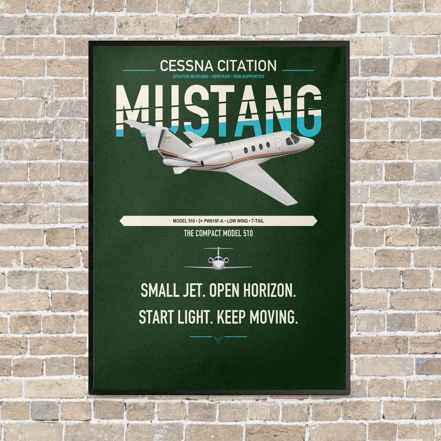 Cessna Citation Mustang vertical canvas print - framed - dark green background
