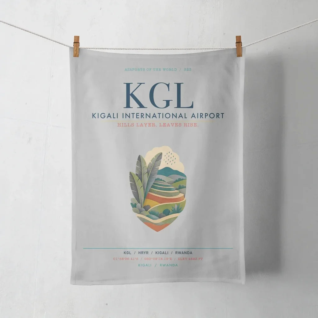 Kigali International Airport (KGL) design on light gray towel