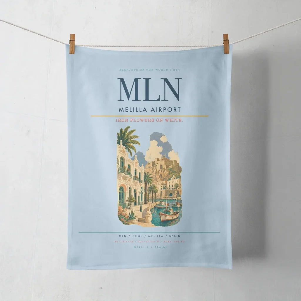 Melilla Airport (MLN) design on light blue towel