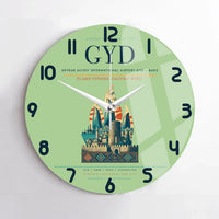 Thumbnail for Heydar Aliyev International Airport (GYD) design on light green no frame wall clock