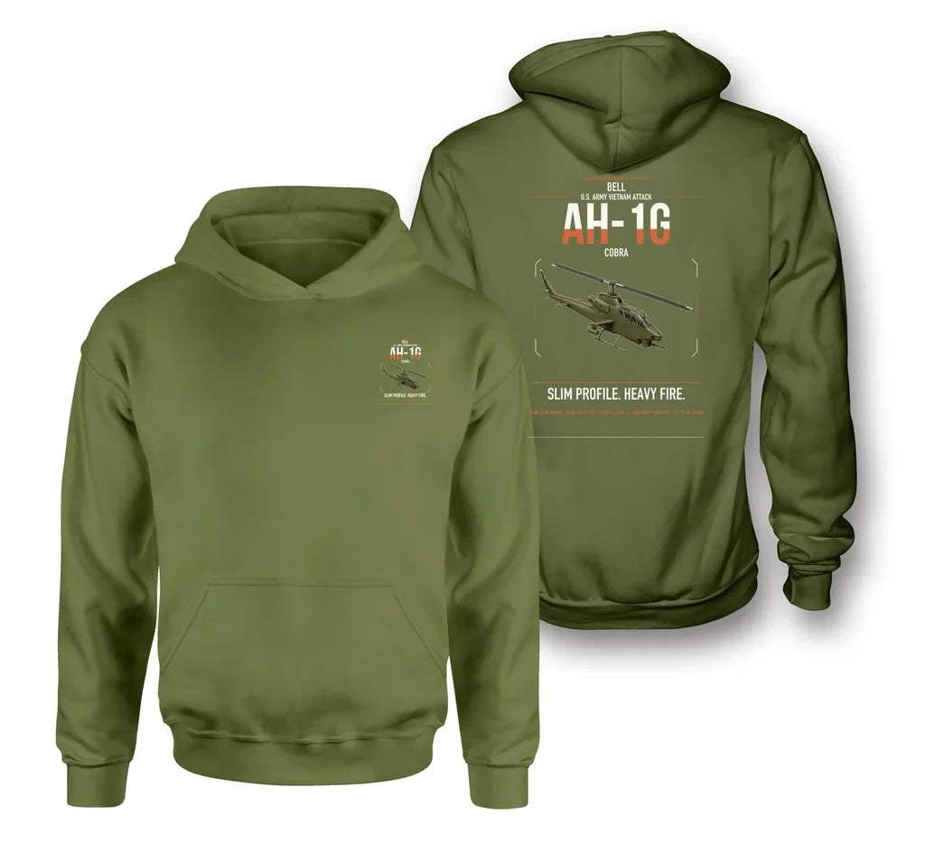Bell AH-1G Cobra design on green army double-side hoodie, double-side print