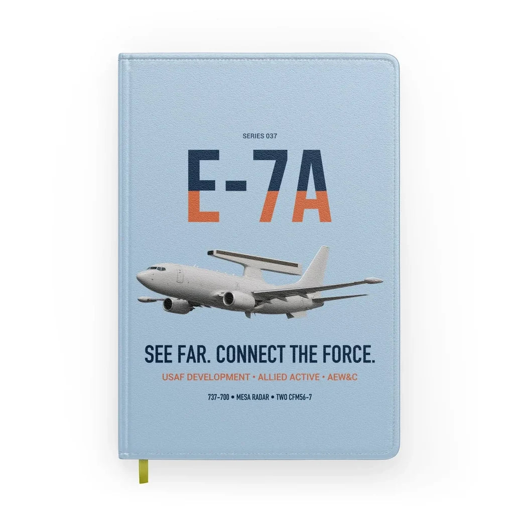 E-7A Wedgetail design on light blue notebook