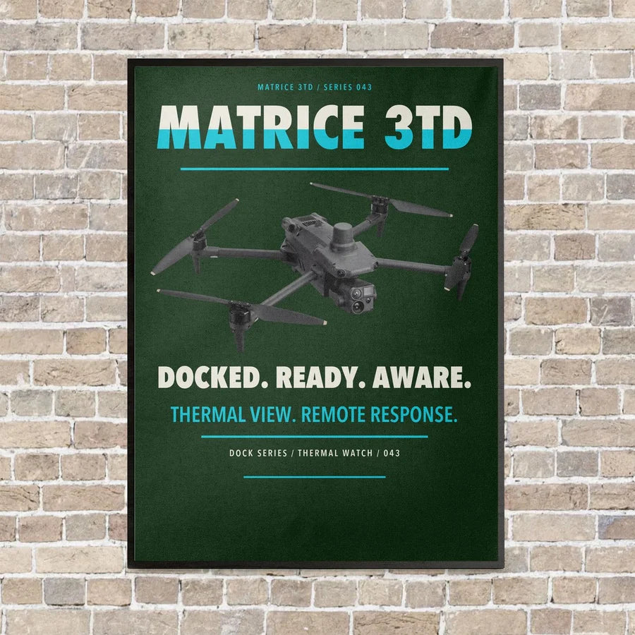 DJI Matrice 3TD vertical canvas print - framed - dark green background