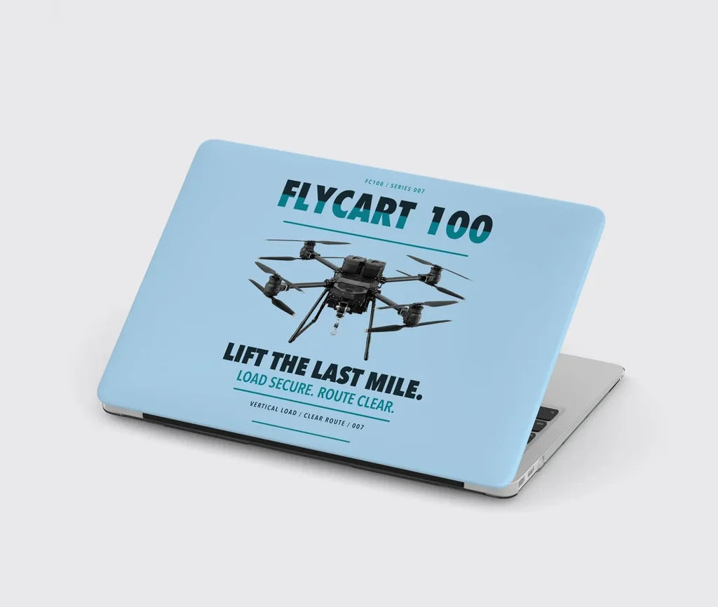 DJI FlyCart 100 design on light blue MacBook case