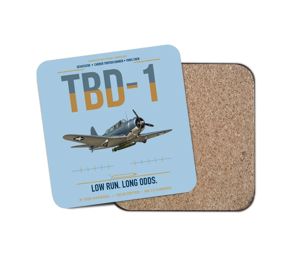 TBD-1 Devastator design on light blue 1 piece coaster