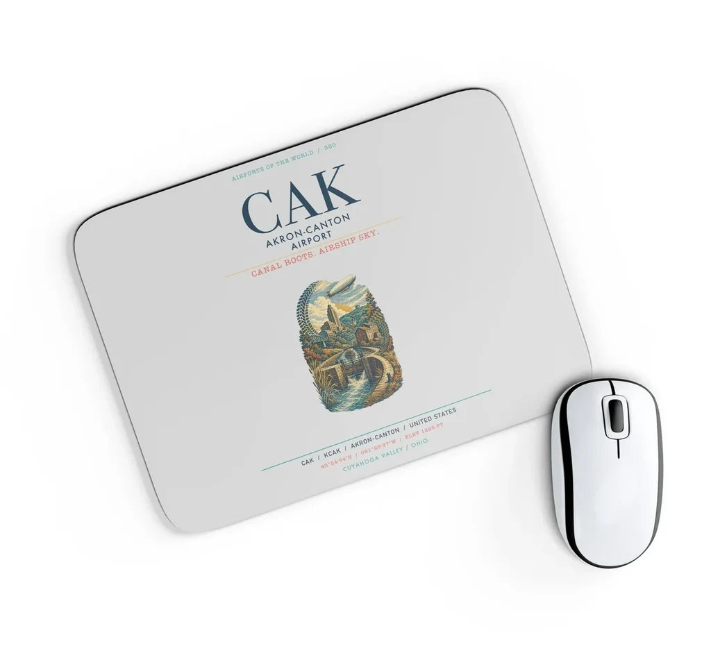Akron-Canton Airport (CAK) design on light gray rectangle mouse pad