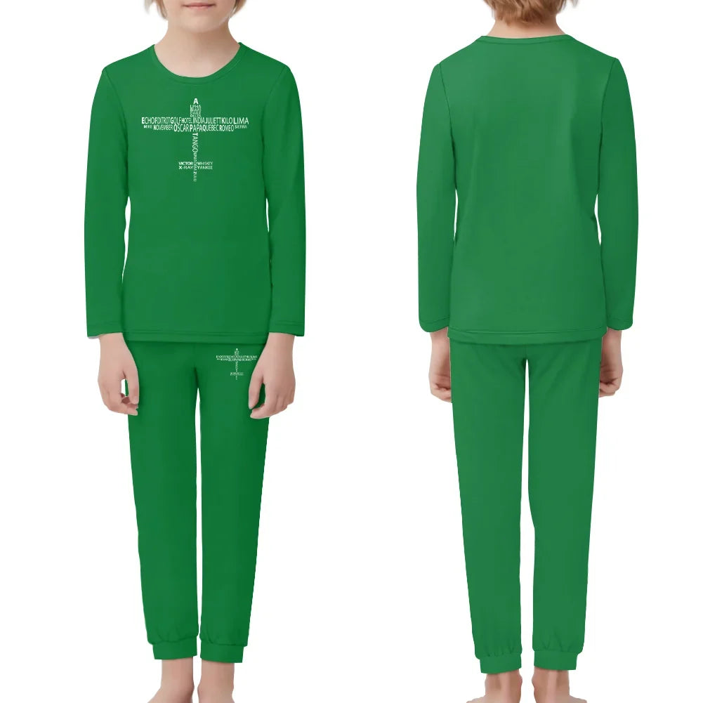 Propeller Shape Aviation Alphabet children pajamas - Green