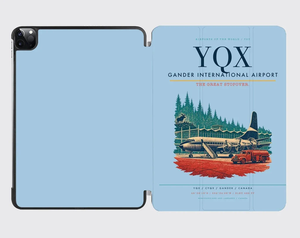 Gander International Airport (YQX) design on light blue ipad tablet case