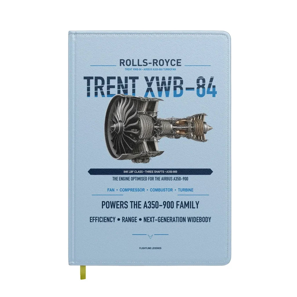 TRENT XWB-84 design on light blue notebook