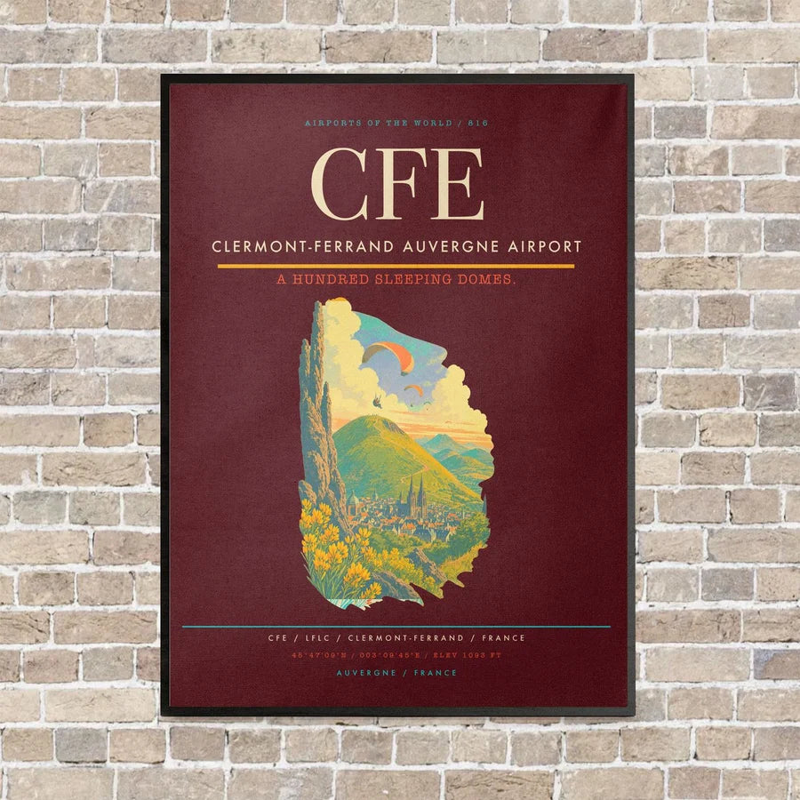 Clermont-Ferrand Auvergne Airport CFE - Canvas Framed - Dark Red