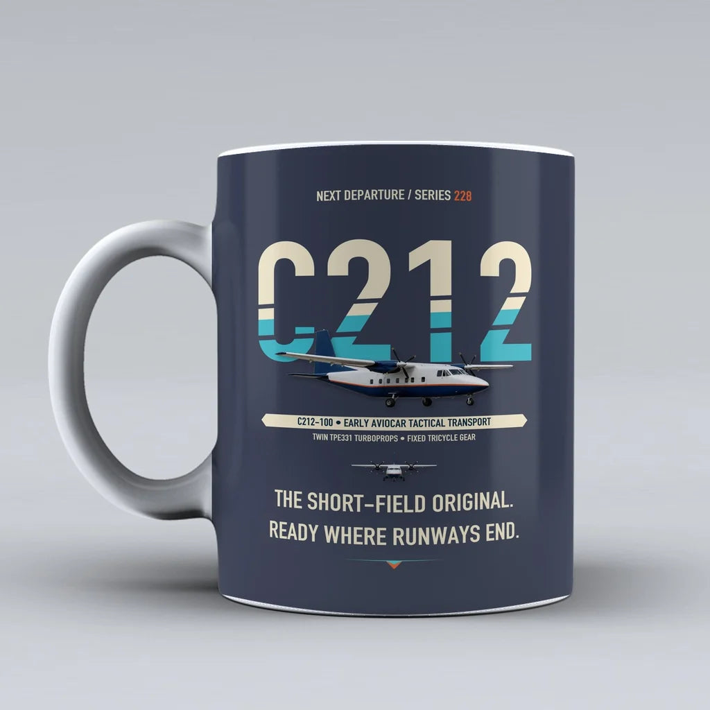 C-212-100 Aviocar Mug design on dark blue casa