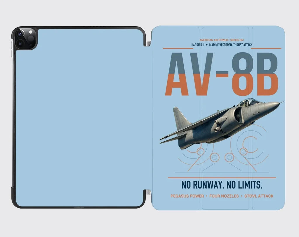 AV-8B Harrier II design on light blue ipad tablet case