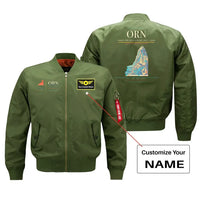 Thumbnail for Ahmed Ben Bella Airport (ORN) design on green bomber jacket with custom name patch