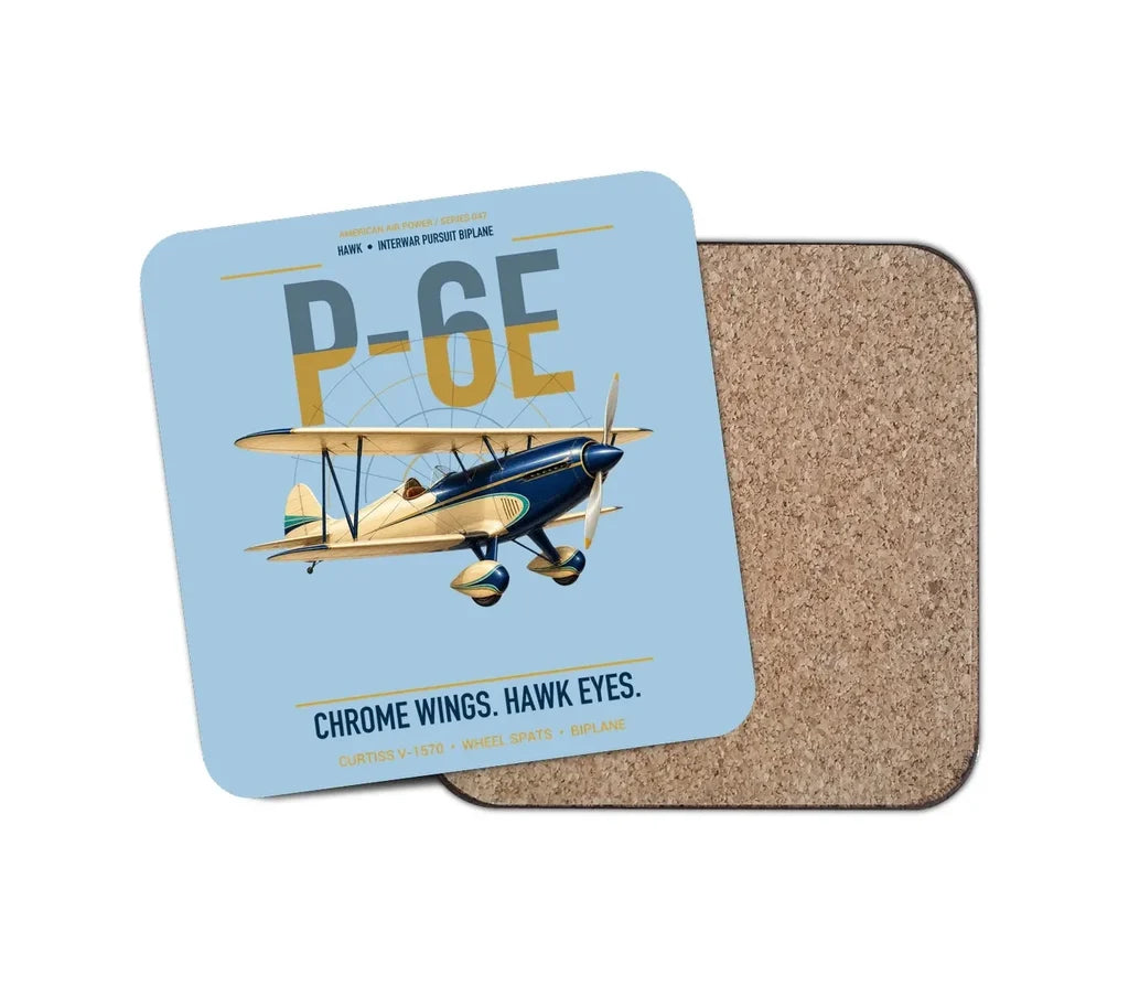 Curtiss P-6E Hawk design on light blue 1 piece coaster