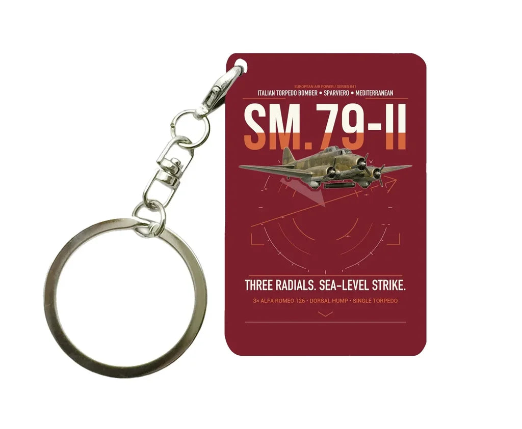 Savoia-Marchetti SM.79-II Sparviero design on dark red designed key chain, double-side print
