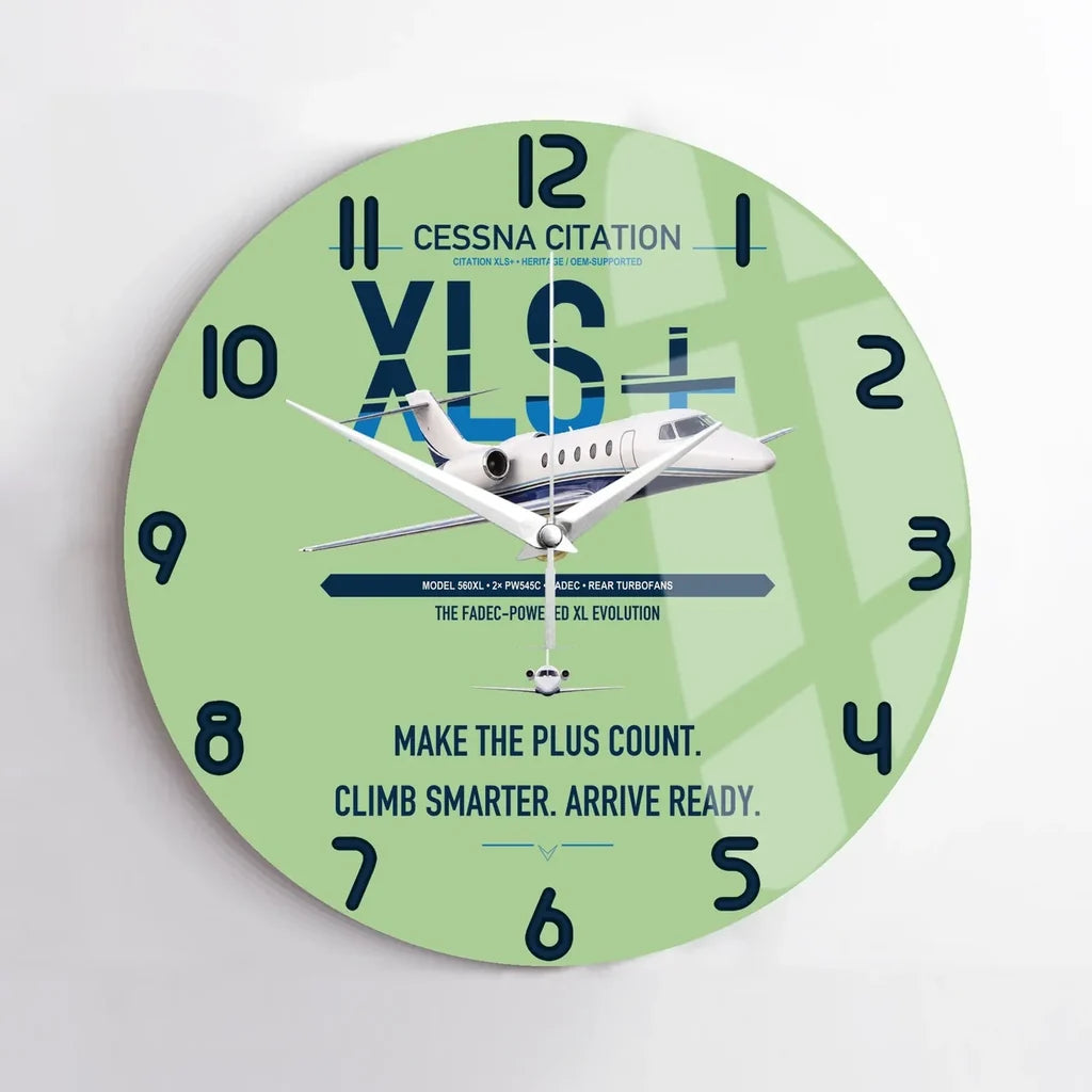 Cessna Citation XLSPlus design on light green no frame wall clock