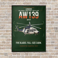 Thumbnail for Leonardo AW139 vertical canvas print - framed - dark green background