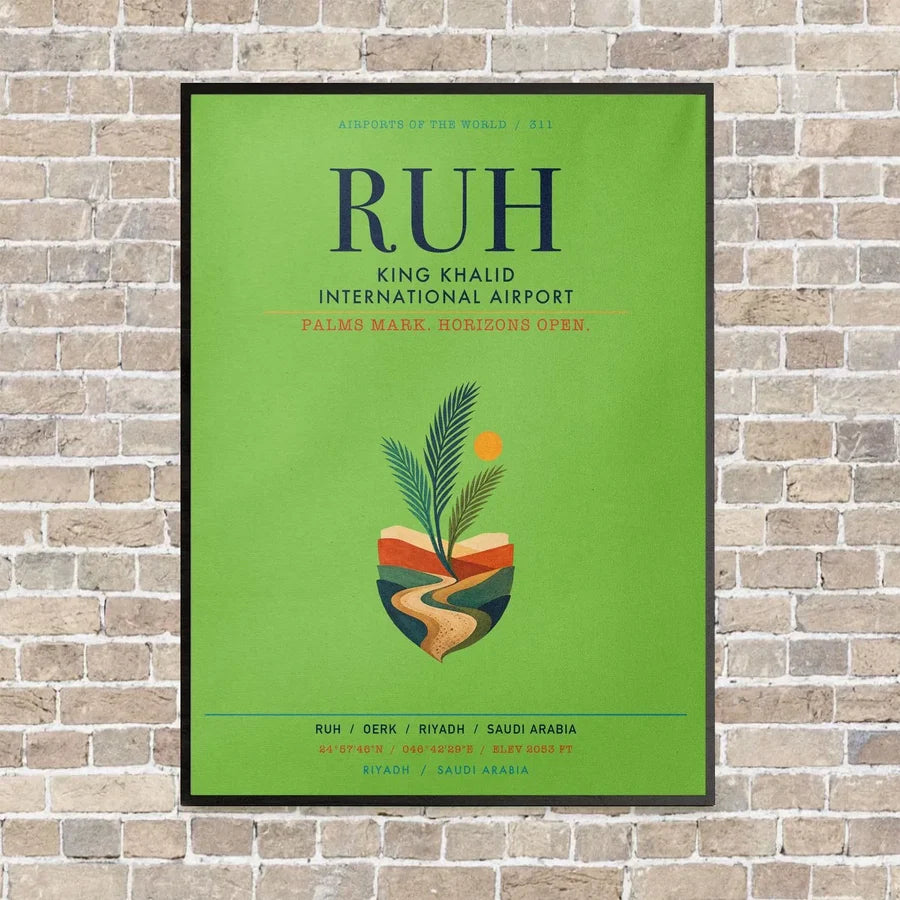 King Khalid International Airport RUH vertical canvas print - framed - light green background