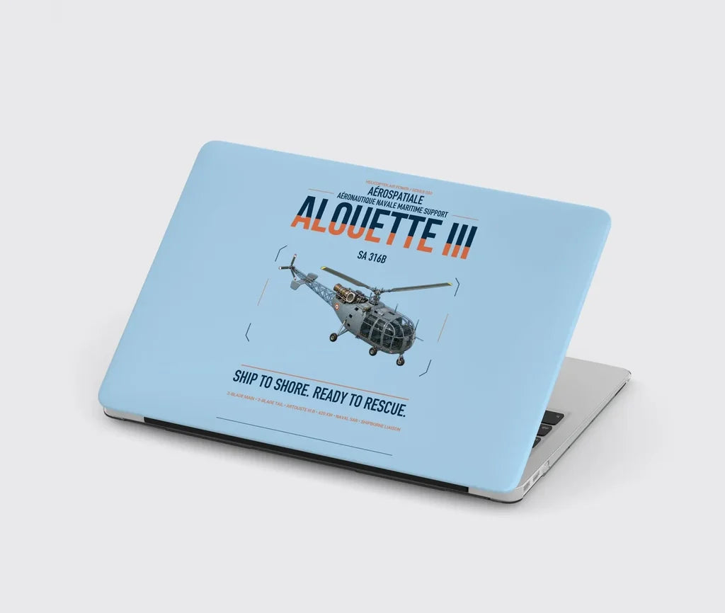 Aérospatiale SA 316B Alouette III design on light blue MacBook case